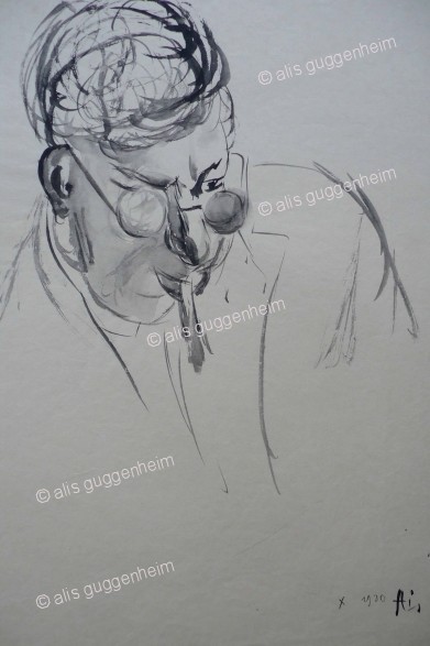 Männerportrait mit Brille und Zigarette rauchend