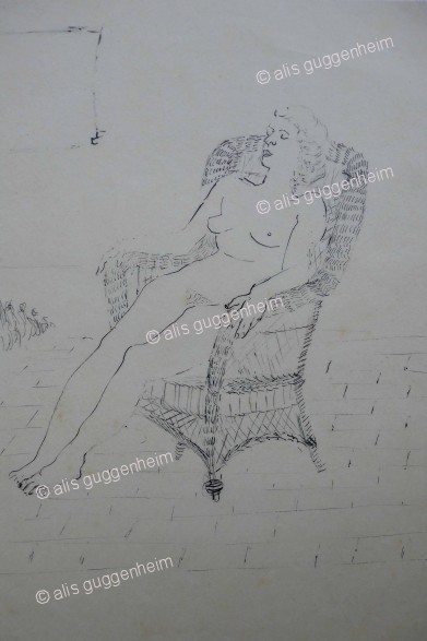 Nackte Frau in Korbsessel