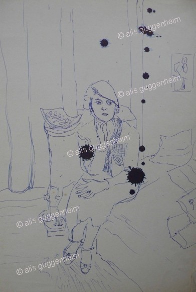 Frau auf Bett sitzend