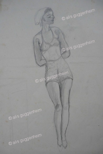 Weibliche Figur in Bikini posierend