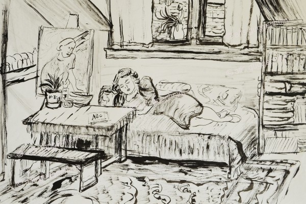 Frau auf Diwan liegend