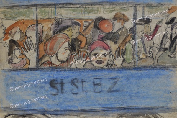 Passagiere in Strassenbahn