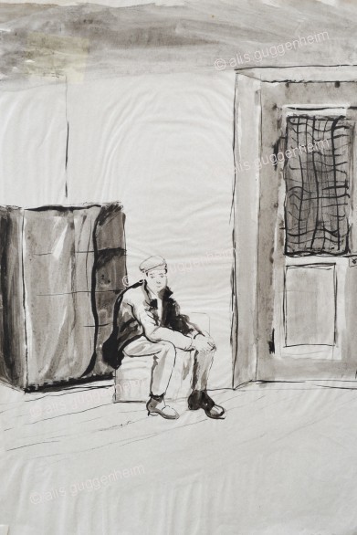 Sitzender Mann mit Mütze