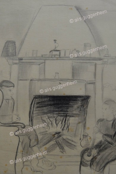 Mann und Frau am Cheminée sitzend