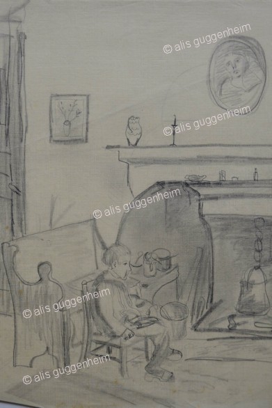 Mann am Cheminée sitzend