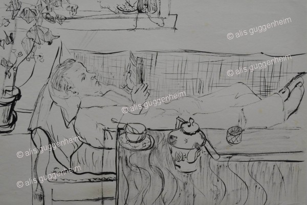 Mann liegend und lesend