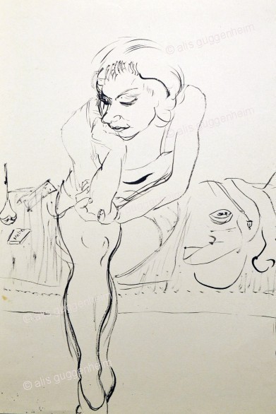 sitzende Frau auf Bett