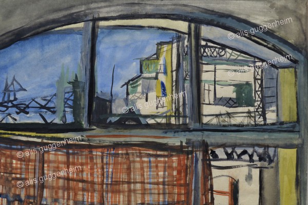 Aussicht aus Fenster mit Vorhang