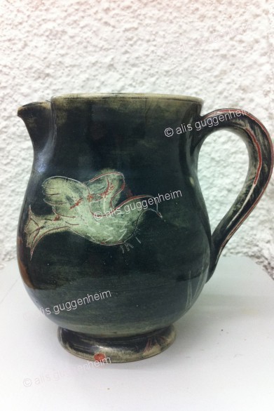 Krug bemalt mit Katze und Vogel