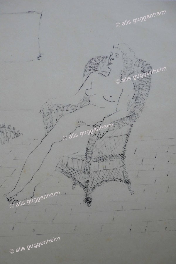 Nackte Frau in Korbsessel
