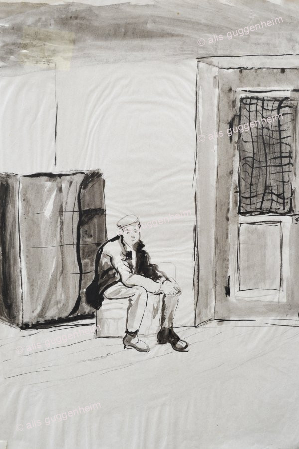 Sitzender Mann mit Mütze