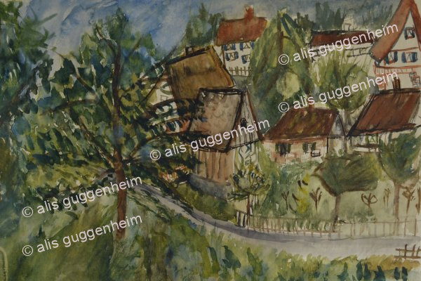 Dorf mit Baum