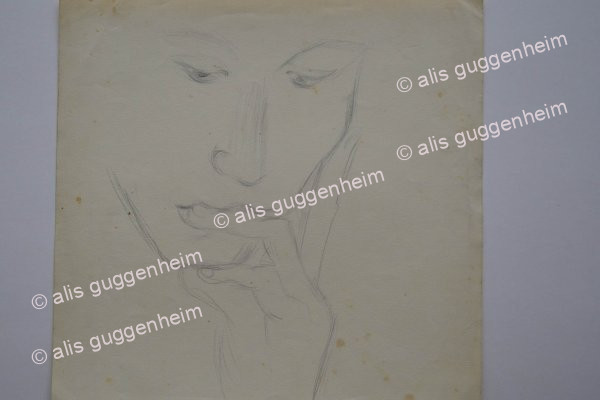 Frauenkopf Denkpose