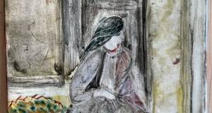 Sitzende Frau mit Körben