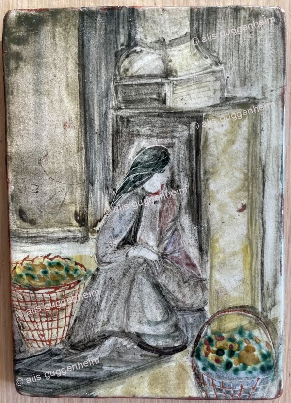 Sitzende Frau mit Körben